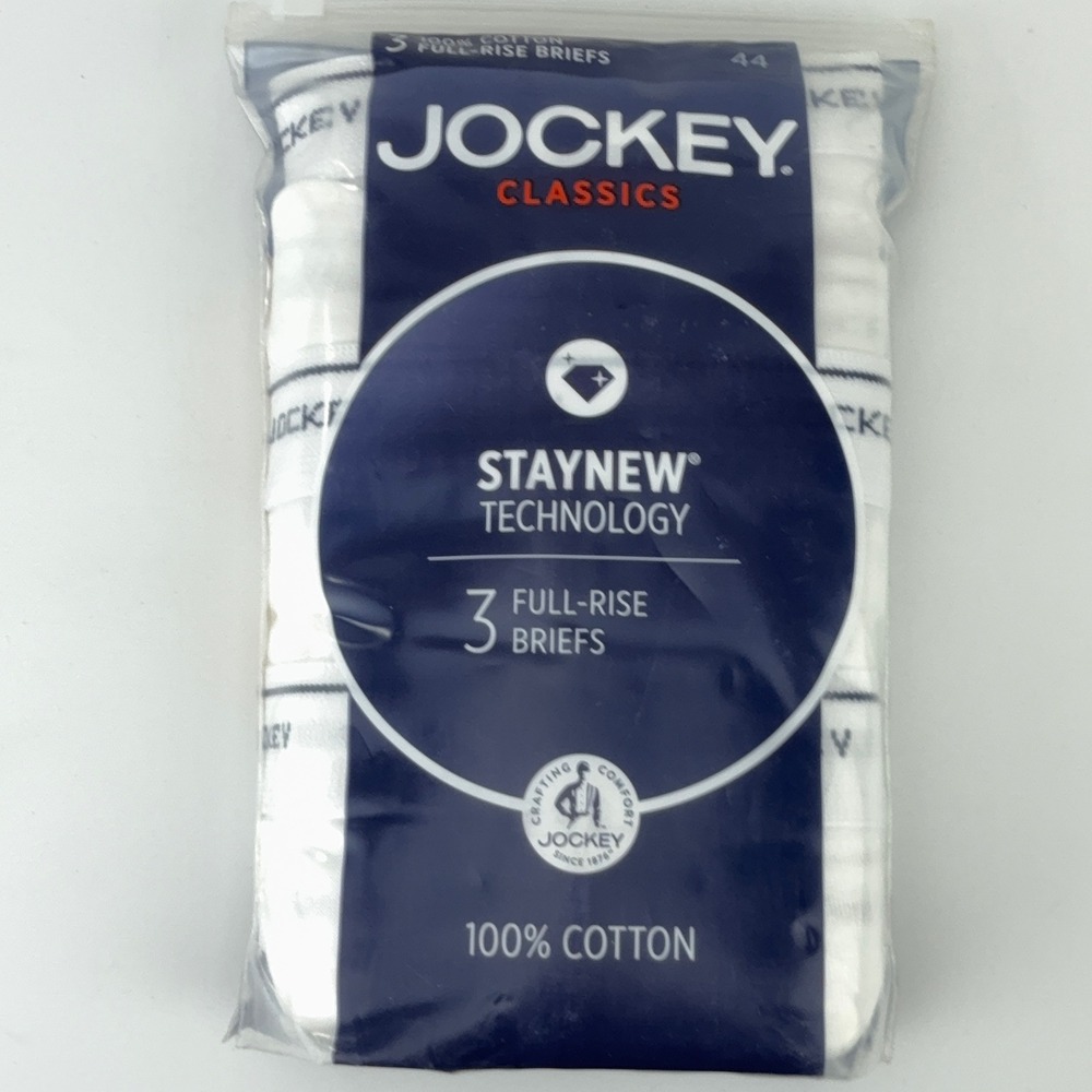 Jockey Classics Mens 3 Pack Full-Rise Briefs White 100% Cotton Size 44 9950